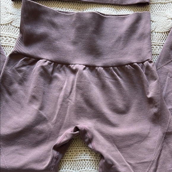 Purple yoga workout set high waist leggings sports bra compression - Picture 4 of 9